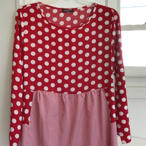 IZURIA Polka Dot Gingham Check Maxi Dress Red and White Women’s Plus Size 1X - Picture 2 of 16
